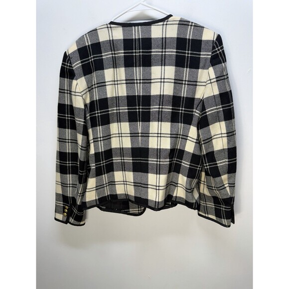 Talbots Vintage Wool Blazer Jacket Gold Pearl Button Boucle Plaid Black USA 12 - Picture 13 of 16